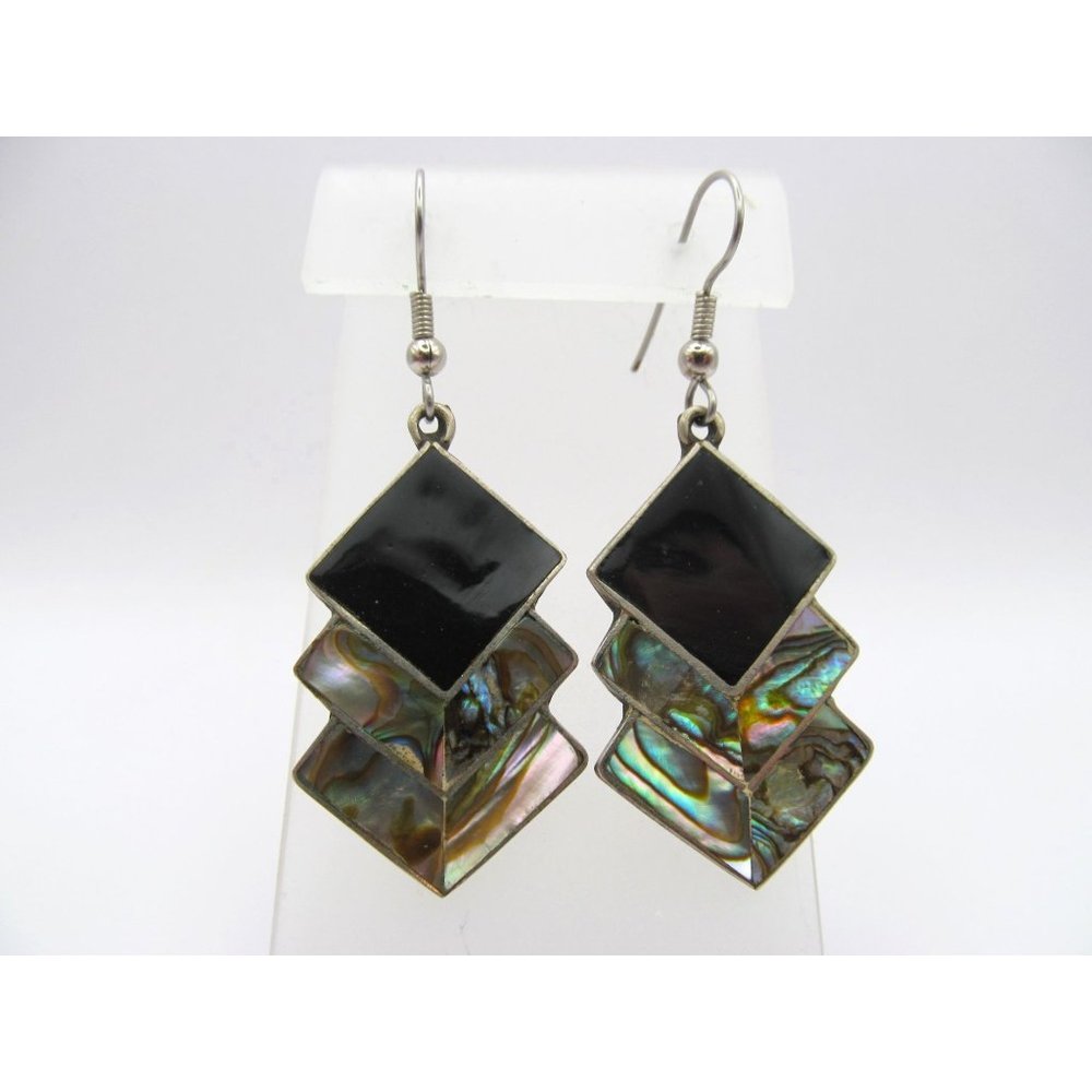Alpaca Mexico Abalone Black Enamel Pierced Earrings
